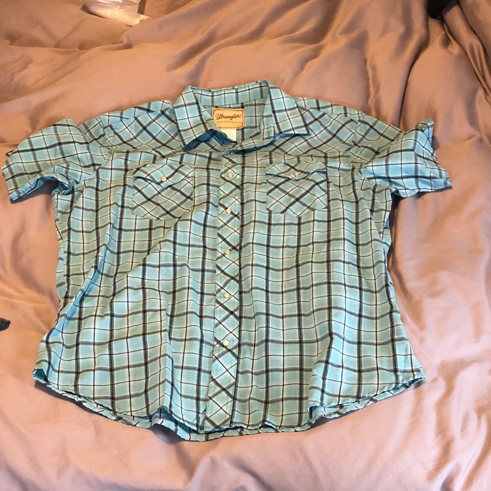 Wrangler Teal Checkered western Button-Up Shirt with pearlized buttons